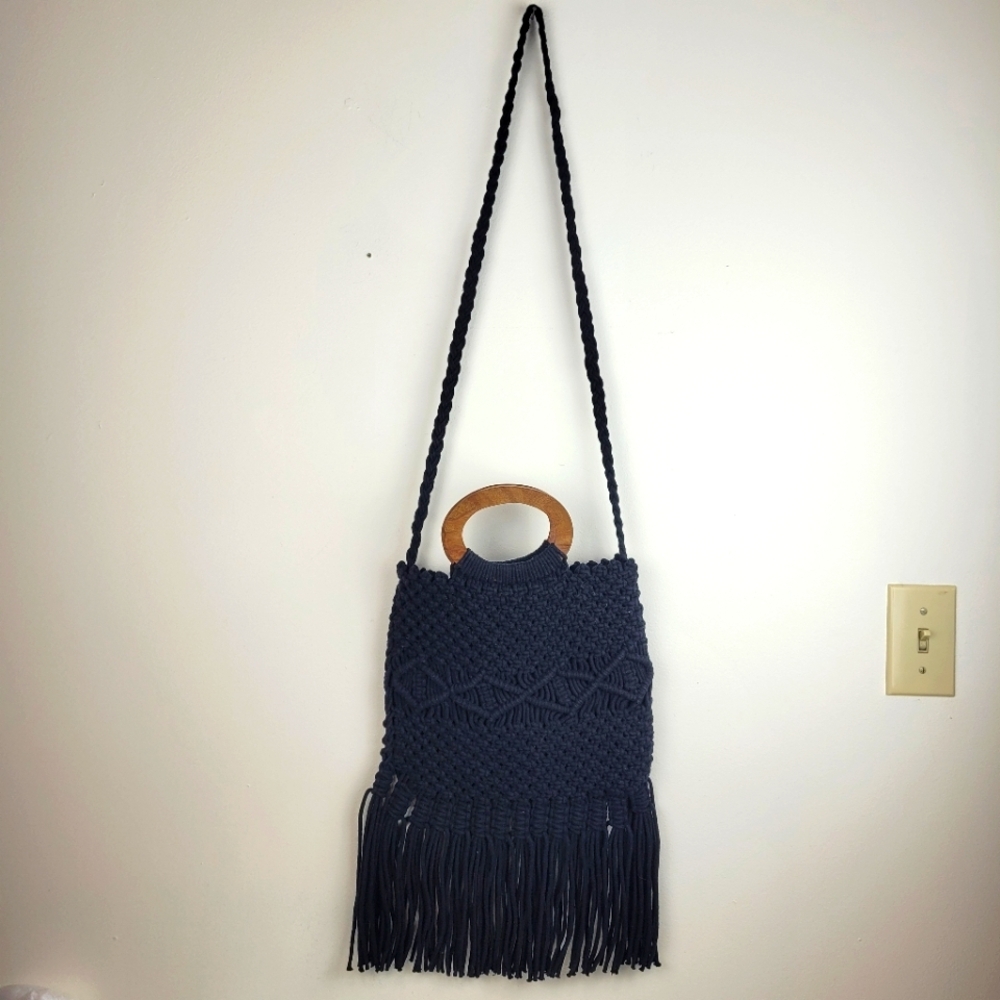 Danielle Nicole Black Macrame Crochet Boho Long F… - image 1